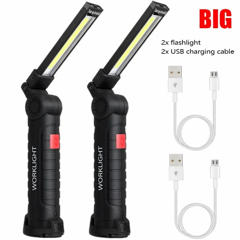Portable COB LED Flashlight – USB Rechargeable Magnetic Work & Camping Lantern